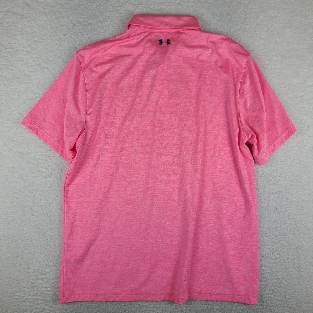 Under Armour The Playoff Polo Shirt Mens XL Pink Performance Loose Short Sleeve